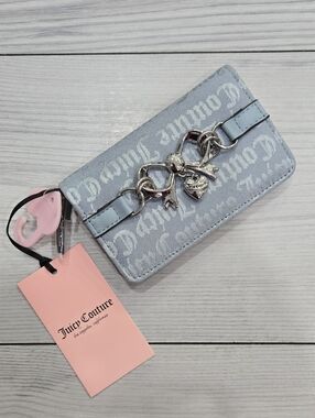 Juicy Couture Blue Monogram Charm Zip Wallet